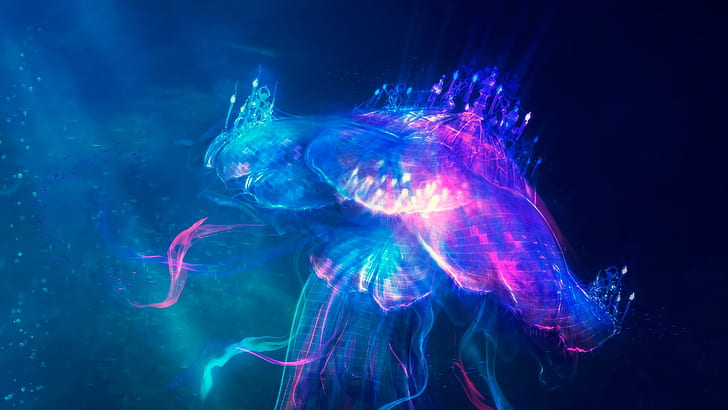 illuminante, illuminare, medusa, luce, biologia marina, incandescente, sott'acqua, mare profondo, oscurità, bioluminescenza, medusa, blu elettrico, splendore, splendore, Sfondo HD