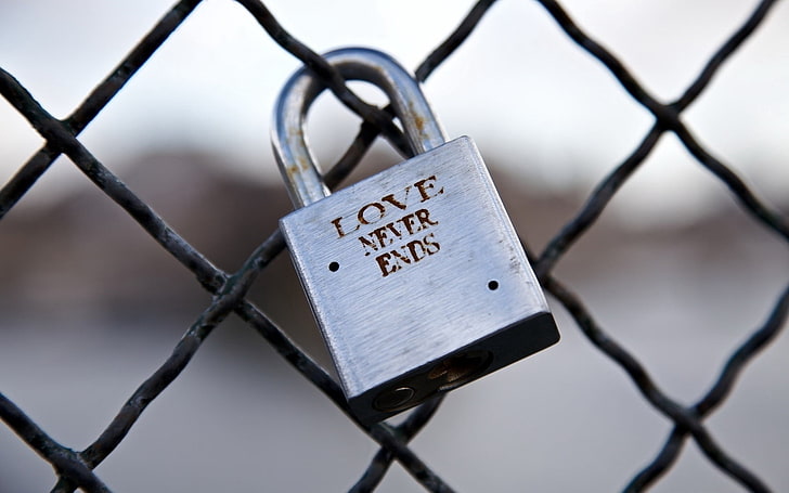 stainless steel padlock, love, lock, symbolic, eternity, romance, mesh, metal, HD wallpaper