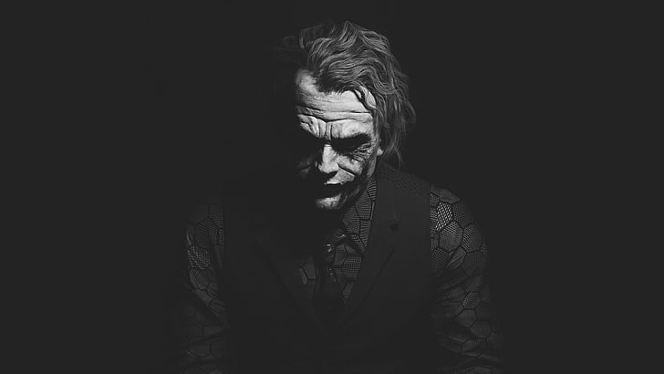 Wallpaper Joker, heath ledger, joker, monochrome, batman, Film, Wallpaper HD