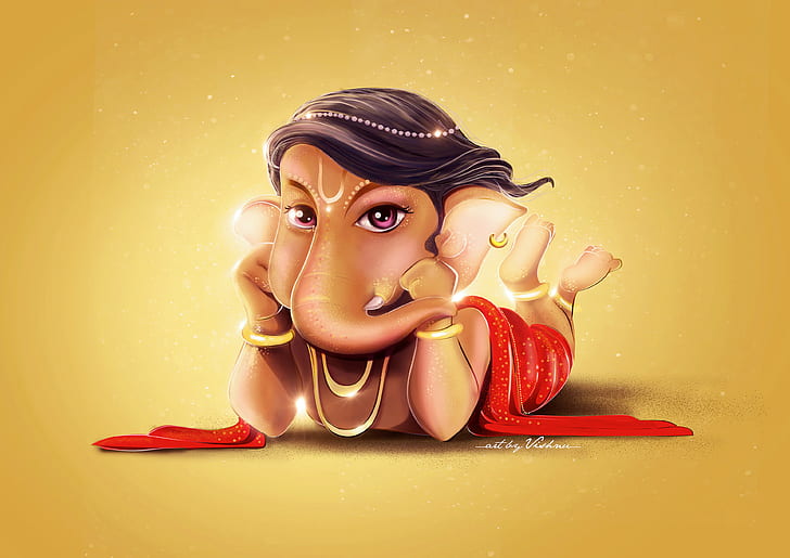 Dewa Ganesha, Lucu, seni digital, HD, 4k, Ganesh chaturthi, Wallpaper HD