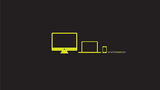 gul bärbar datorillustration, skrivbord, bärbar dator, smartphone, Vad är din storlek, HD tapet HD wallpaper