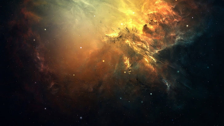 nebula, lukisan abstrak kuning dan hitam, bintang, seni digital, ruang, nebula, seni ruang, Wallpaper HD
