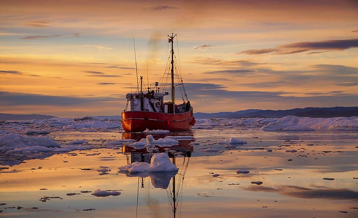 ice, the ship, Greenland, HD wallpaper