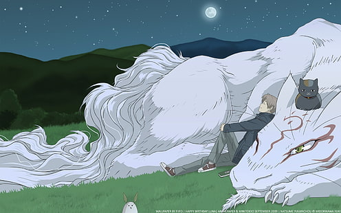 white direwolf painting, Natsume Book of Friends, Natsume Yuujinchou, HD wallpaper HD wallpaper