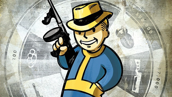 บุคคลที่ถือโลโก้ปืน, วิดีโอเกม, Fallout, tommy gun, Pip-Boy, Fallout: New Vegas, วอลล์เปเปอร์ HD