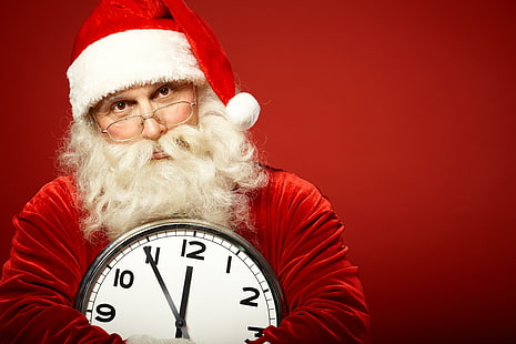 Yeni yıl, güneş gözlüğü, saatler, sakal, Noel Baba, erkek kırmızı kazak, Yeni yıl, güneş gözlüğü, saatler, sakal, Noel Baba, erkek kırmızı kazak, HD masaüstü duvar kağıdı HD wallpaper
