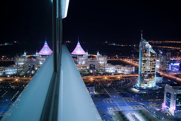 Städte, Astana, Kasachstan, Khan Shatyr, Nacht, Spiegelung, Fenster, HD-Hintergrundbild