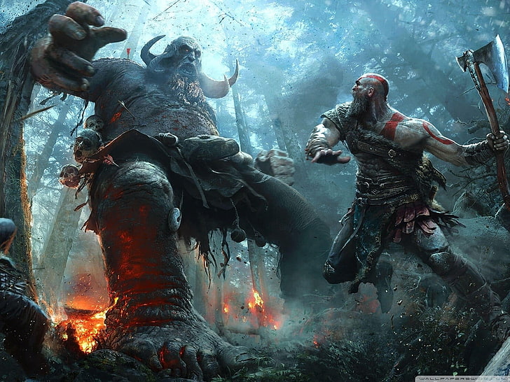 God of War wallpaper, God of War, forest, Kratos, God of War (2018), HD wallpaper