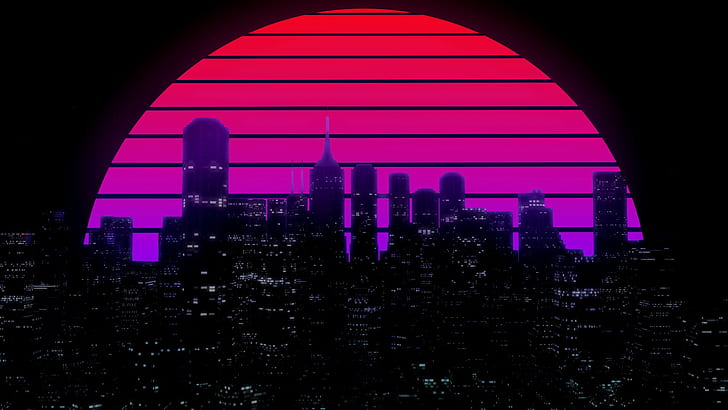 The sun, Night, Music, The city, Star, Building, Background, 80s, Neon, 80's, Synth, Retrowave, Synthwave, New Retro Wave, Futuresynth, Sintav, Retrouve, Outrun, HD wallpaper