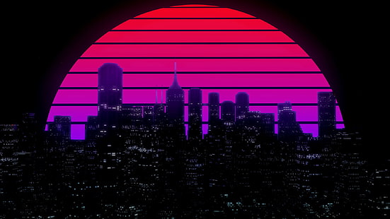 The sun, Night, Music, The city, Star, Building, Background, 80s, Neon, 80's, Synth, Retrowave, Synthwave, New Retro Wave, Futuresynth, Sintav, Retrouve, Outrun, HD wallpaper HD wallpaper