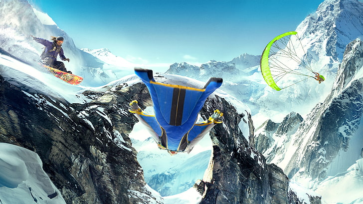Steep, Wingsuit Flying, Snowboarding, 5K, Paragliding, HD wallpaper
