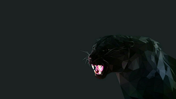 panther, lowpoly, low poly, seni, grafik, karya seni, panther hitam, hitam, wajah, abstrak, sudut, kegelapan, kucing besar, mengaum, Wallpaper HD