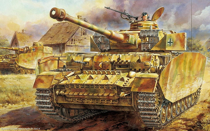 brown and grey tank tempur lukisan, perang, seni, tank, ww2, tank jerman, panzerkampfwagen, panzer IV, Wallpaper HD