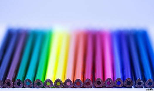 lotto di matite colorate, penne, colori, arcobaleni, fotografo, fotografia, macro, Sfondo HD HD wallpaper