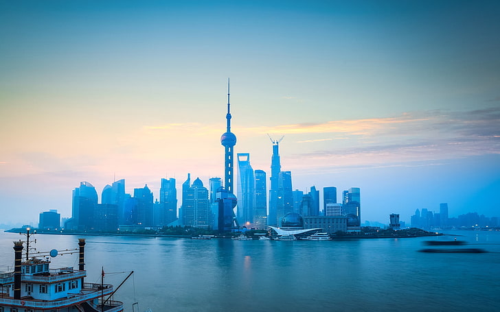 Oriental Pearl Tower w Szanghaju w Chinach, miasto, wieżowiec, fotografia, Szanghaj, Tapety HD