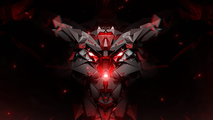Abstrait rouge HD, personnage de jeu vidéo chien pixélisé noir et rouge, abstrait, numérique / illustration, rouge, Fond d'écran HD