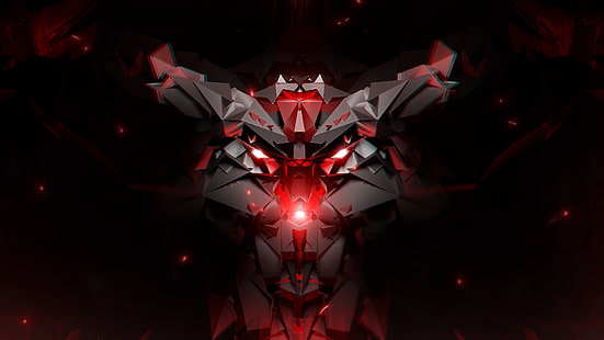 Abstract Red HD, personaje de videojuego de perro pixelado negro y rojo, abstracto, digital / obra de arte, rojo, Fondo de pantalla HD HD wallpaper