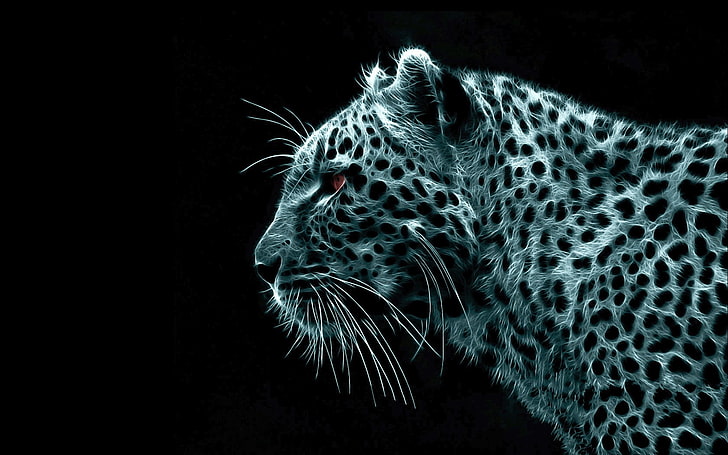 white and black leopard print textile, animals, Fractalius, leopard (animal), HD wallpaper