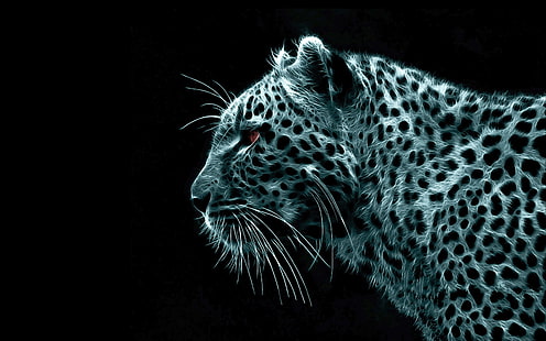 white and black leopard print textile, animals, Fractalius, leopard (animal), HD wallpaper HD wallpaper