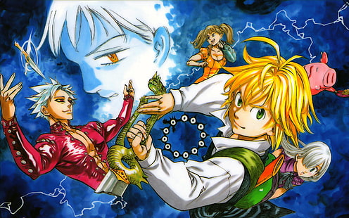 аниме графичен плакат, Nanatsu no Taizai, meliodas, Fairy King Harlequin, Diane (Sin of Envy), HD тапет HD wallpaper