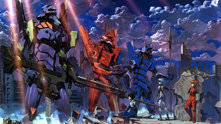 Neon Genesis Evangelion Anime HD, ภาพประกอบหุ่นยนต์สามตัว, การ์ตูน / การ์ตูน, อะนิเมะ, นีออน, การกำเนิด, อีวานเกเลียน, วอลล์เปเปอร์ HD