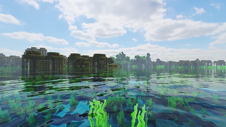 Minecraft, paisagem, natureza, pântano, céu claro, HD papel de parede