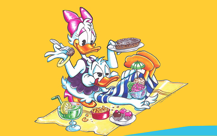 Disney Donald Duck และ Daisy Duck Picnic Desktop Wallpaper HD ความละเอียด 3840 × 2400, วอลล์เปเปอร์ HD