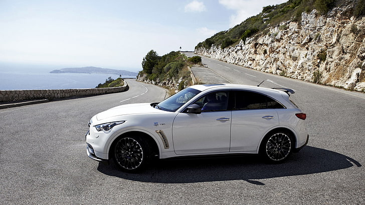 white 5-door hatchback, infiniti, quote, fx50, white, side view, rotate, HD wallpaper