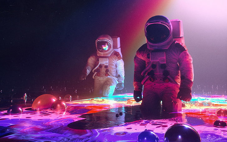 Neonowi astronauci, neony, astronauci, Tapety HD