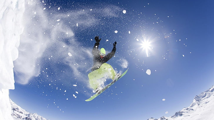 extreme sport, sky, boardsport, snow, freestyle, winter sport, snowboard, snowboarding, snowy, winter, skiing, HD wallpaper
