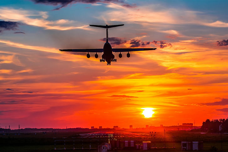 avión, aterrizaje, puesta de sol, il-76, Fondo de pantalla HD