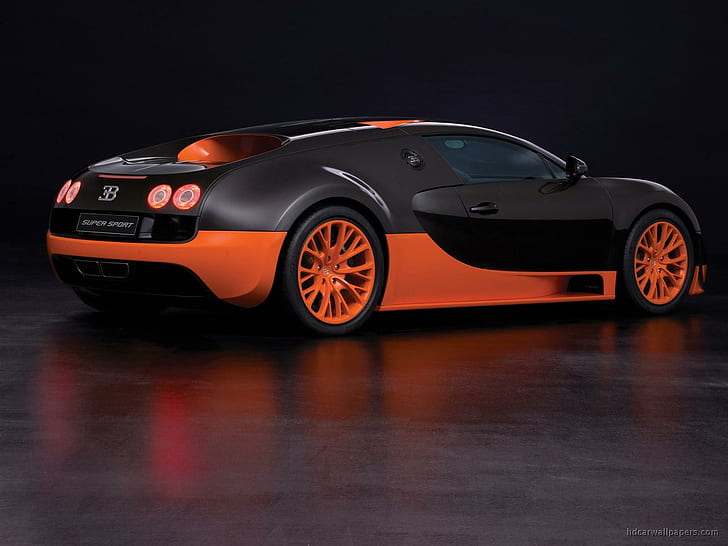 Bugatti Veyron 16.4 Super Sport 2, black and orange sports coupe, super, sport, bugatti, veyron, 16.4, cars, HD wallpaper