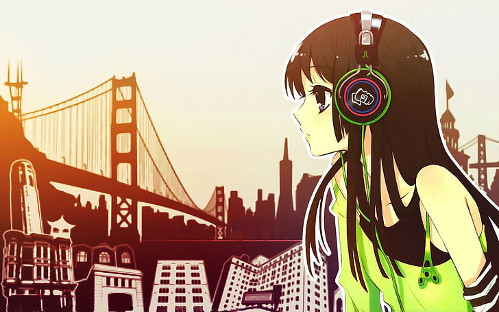 anime, anime girls, headphones, HD wallpaper