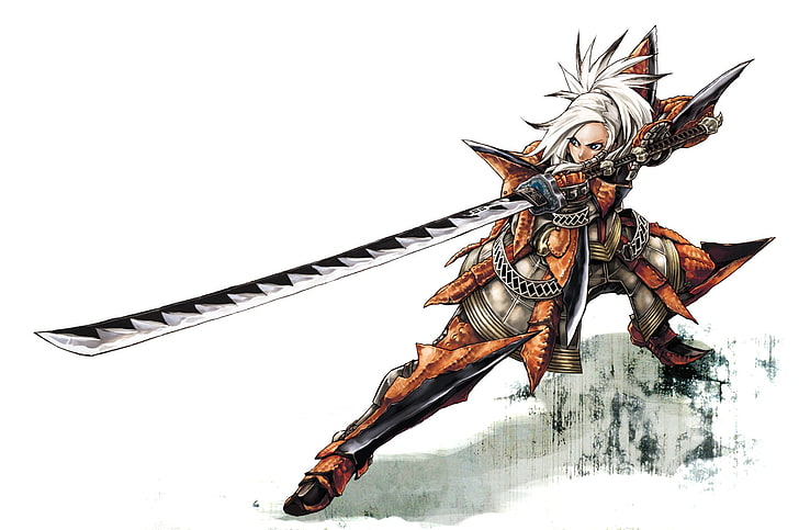 male anime character holding katana wallpaper, Monster Hunter, video games, sword, anime, warrior, HD wallpaper