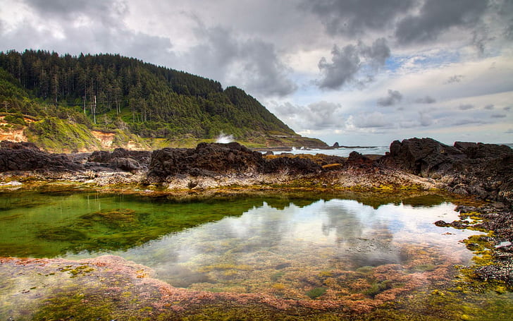 Lovely Tidal Pool Hdr, rocks, pool, mountain, shore, nature and landscapes, HD wallpaper
