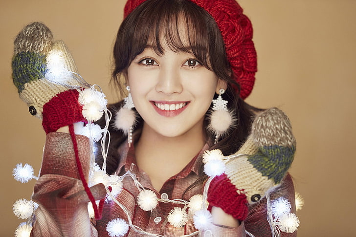 K-pop, Два пъти, жени, азиатски, певица, Коледа, топли цветове, Twice Jihyo, HD тапет