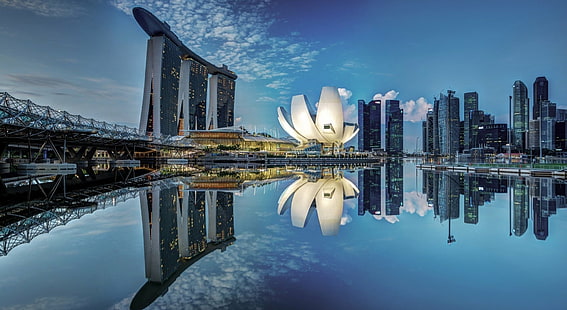 Здания, Marina Bay Sands, Художественный музей науки, Сингапур, HD обои HD wallpaper
