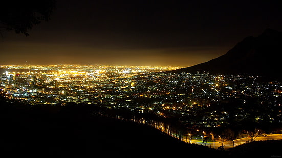 światła miasta, Kapsztad, pejzaż miejski, światła, noc, RPA, Tapety HD HD wallpaper