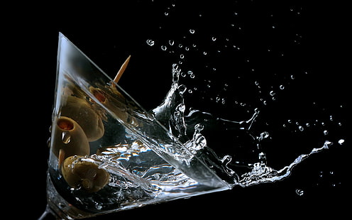 Klares Martini-Glas, Makro, Spritzen, Glas, Cocktail, HD-Hintergrundbild HD wallpaper