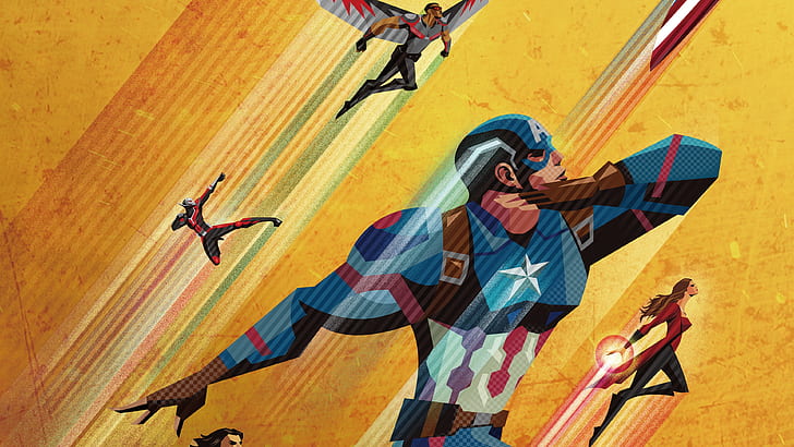 captain america, artwork, wanda maximoff, falcon, ant man, hd, 4k, superheroes, HD wallpaper