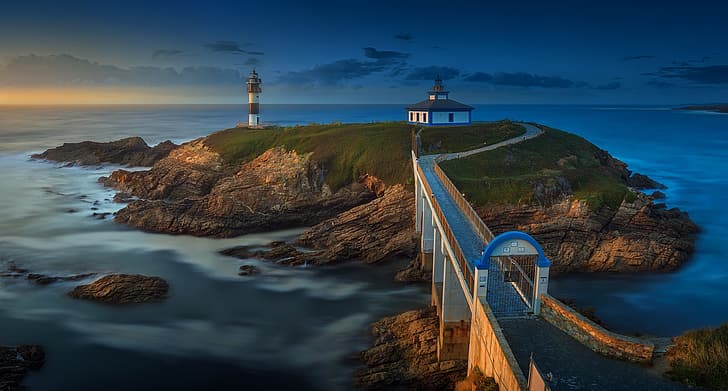 Lighthouse, Galicia, Coastline, Isla-Pancha, HD wallpaper