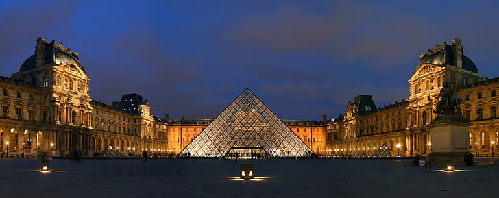 Louvre, Paris, France, pyramid, HD wallpaper