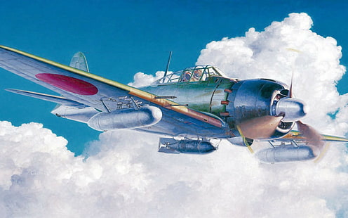 Giappone, Seconda Guerra Mondiale, Zero, Mitsubishi, aereo, militare, aereo militare, aereo, giapponese, opere d'arte, Sfondo HD HD wallpaper