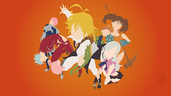 Nanatsu no Taizai, Meliodas, Ban, Elizabeth Liones, Diane (Sünde des Neides), Fairy King Harlekin, Hawk (Nanatsu no Taizai), mdeman3545, HD-Hintergrundbild HD wallpaper