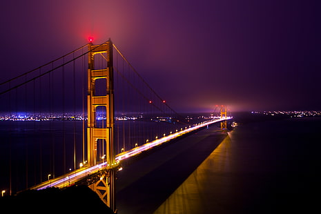 夜の時間のブルックリン橋、古い、ショット、ブルックリン橋、夜の時間、ゴールデンゲート、ゲートの夜、夜の長い、長時間露光、サンフランシスコ、橋、海の水、雲、霧、霧の光、ライトペインティング、キヤノンeos 5dマークii、有名な場所、米国、ブリッジ-人工構造物、カリフォルニア、サンフランシスコ郡、吊り橋、建築、夜、海、ゴールデンゲートブリッジ、日没、夕暮れ、都市景観、交通、空、都市のシーン、旅行、都市、交通、都市スカイライン、赤、 HDデスクトップの壁紙 HD wallpaper