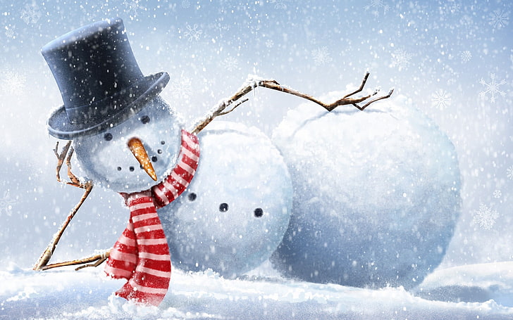 bonhomme de neige couché, Noël, Nouvel An, bonhommes de neige, humour, Fond d'écran HD