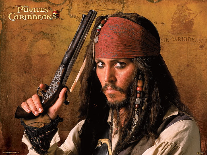 Johnny Depp sebagai Kapten Jack Sparrow, Pirates Of The Caribbean, Jack Sparrow, Johnny Depp, Pirate, Wallpaper HD