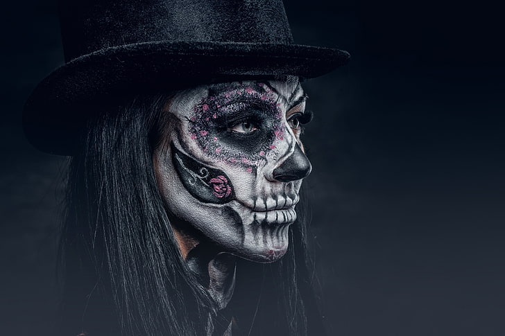 Dia de los Muertos, wanita, model, make up, Wallpaper HD