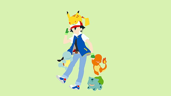Pokémon, Ash Ketchum, Bulbasaur (Pokémon), Charmander (Pokémon), Pikachu, Squirtle (Pokémon), HD papel de parede HD wallpaper