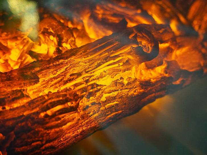 bonfire, burn, campfire, coal, color, danger, ember, fire, fireplace, flame, heat, hot, log, macro, outdoors, smoke, HD wallpaper